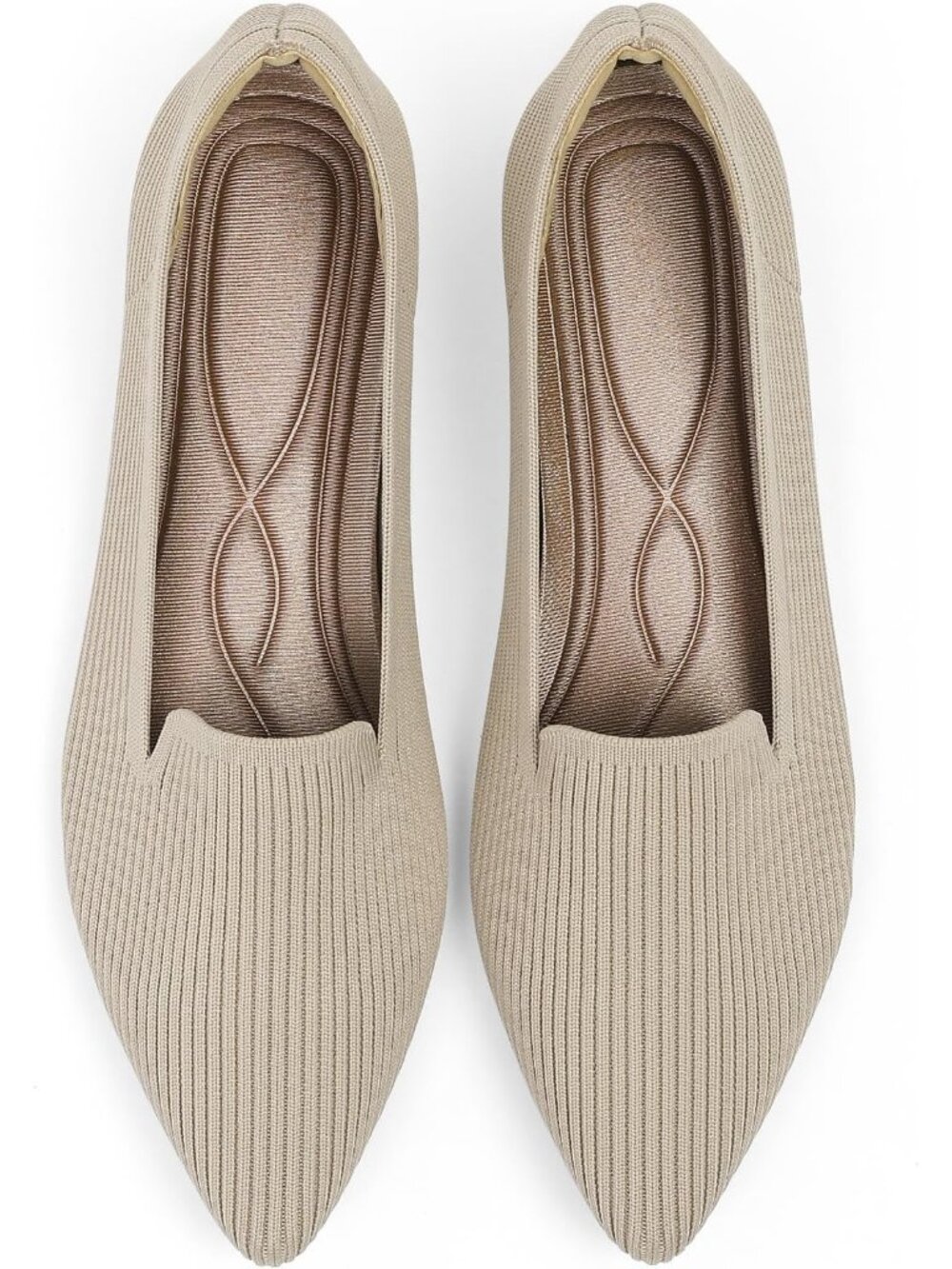Women's Beige Pointed Toe Knit Ballet Flats Washable Important Work Shoes